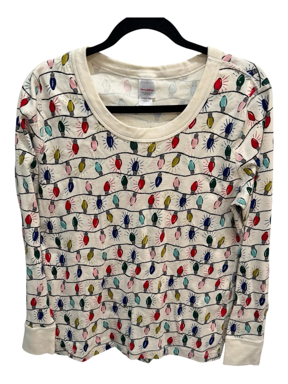 Hanna Andersson Christmas Light Bulbs Long Sleeve Pajama Top Size L Soft